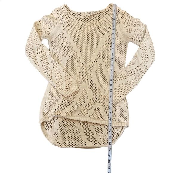 PINK ROSE Tan Crochet Scoop Neck Long Sleeve Fitted Sweater Junior Fit M - Picture 5 of 7